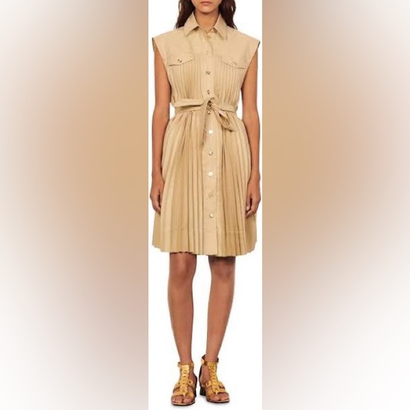 Sandro Dresses & Skirts - Sandro beige Alice Pleated twill shirtdress